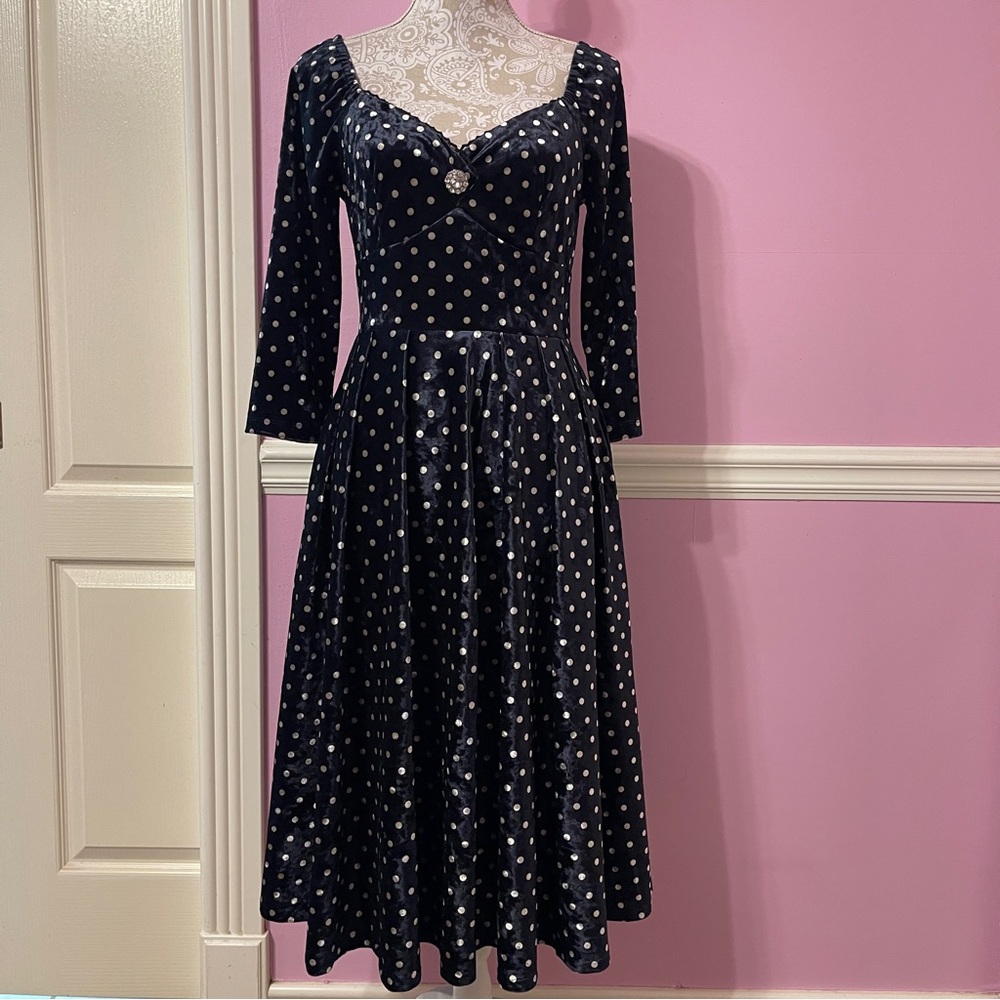 Unique vintage polka dot velvet dress Lolita  fairycore fairy pin up 1950s gyaru